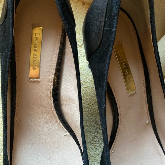 Louise et cie black leather and suede peep toe heels women shoes size 9.5 cute!! - Picture 2 of 11